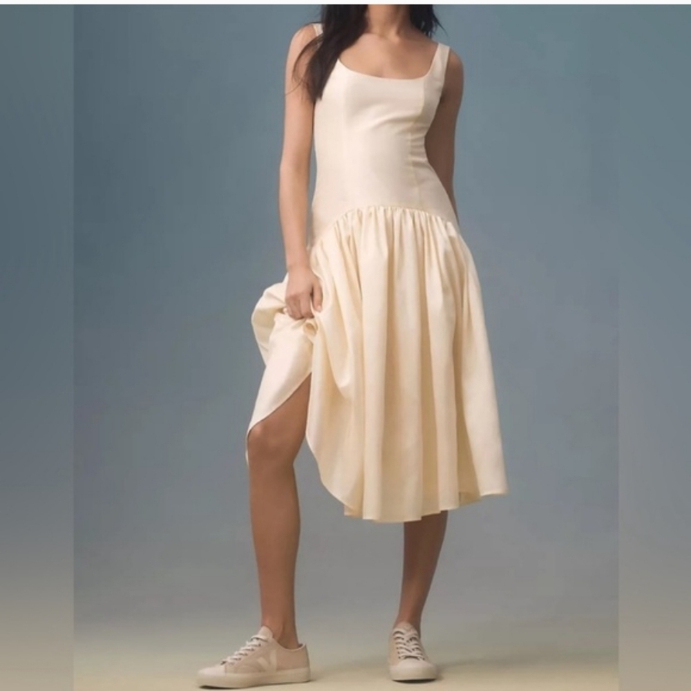 Hutch Anthropologie Sleeveless Drop-Waist Midi Dress NWT Size Large Canary